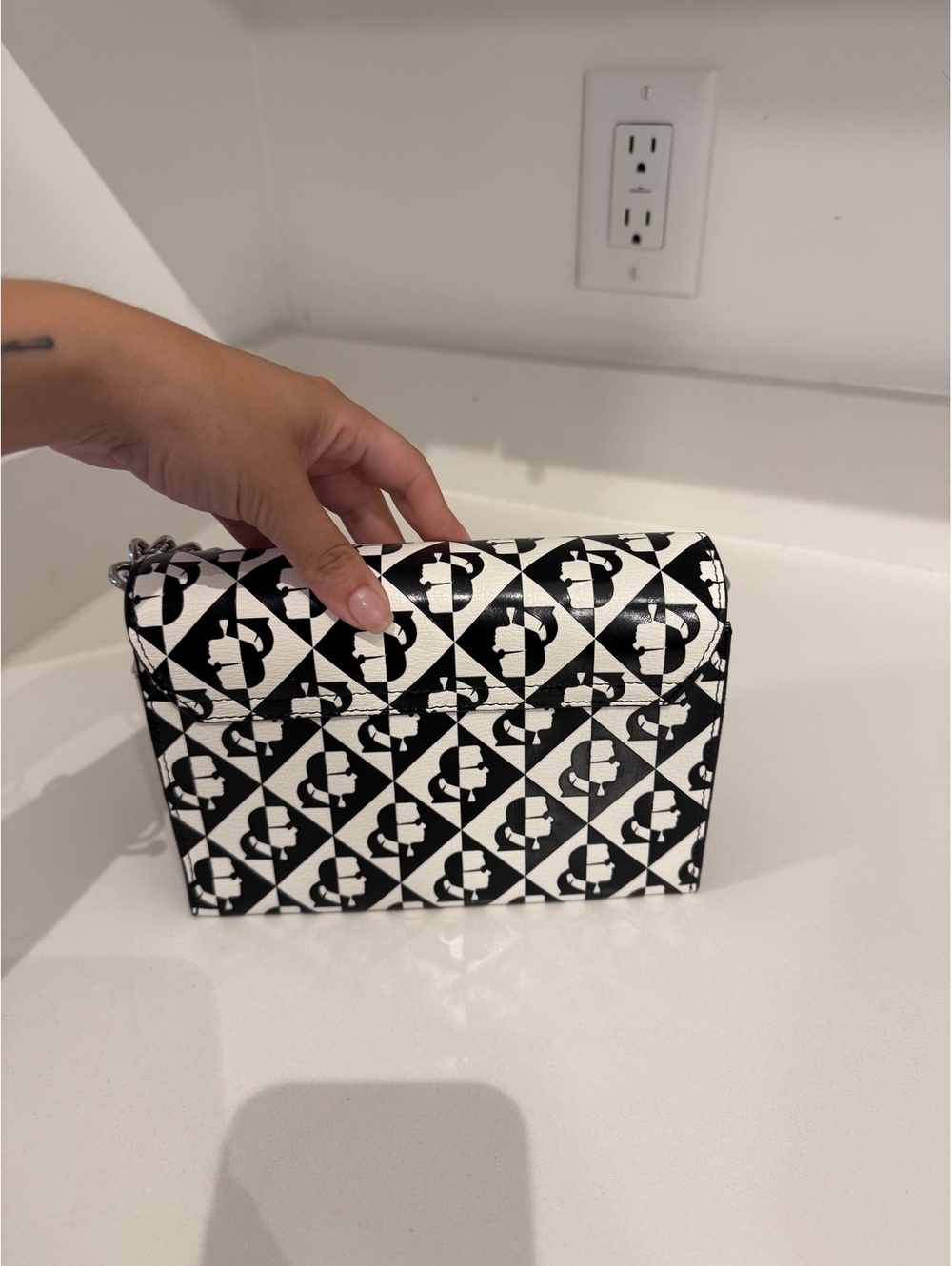 Karl Lagerfeld Paris Black & White Monogram Crossbody Bag - Picture 3 of 6